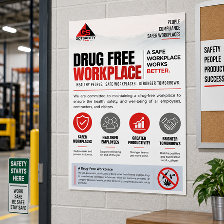 Drug-Free Workplace Poster - 24" x 32" Weather-Resistant | Workplace Safety & Awareness GotSafety.com