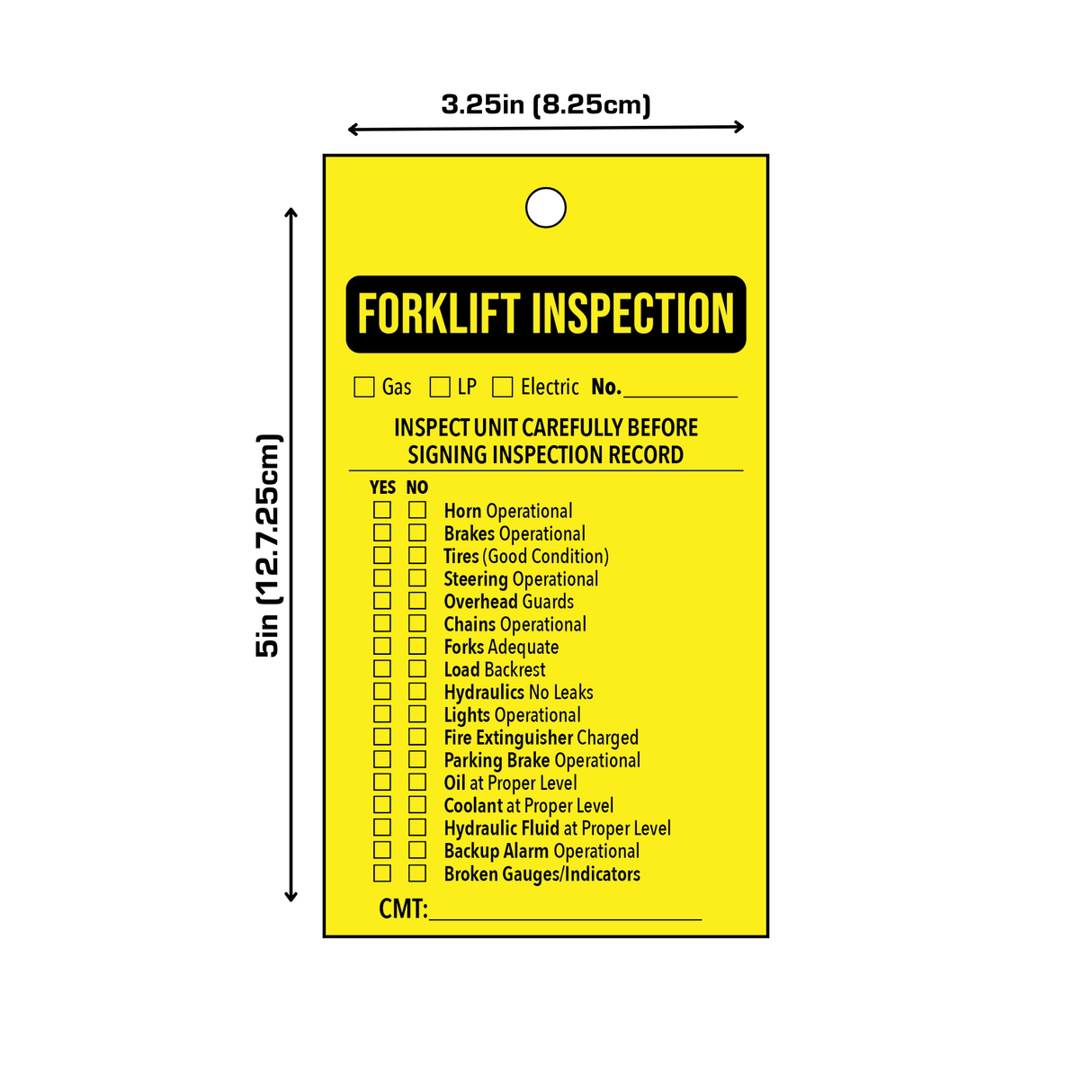 close up of forklift inspection tag showing daily safety checklist and compliance fields