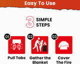 GotSafety Fire Blanket easy-to-use instructions — 3 simple steps: pull tabs, gather the blanket, cover the fire