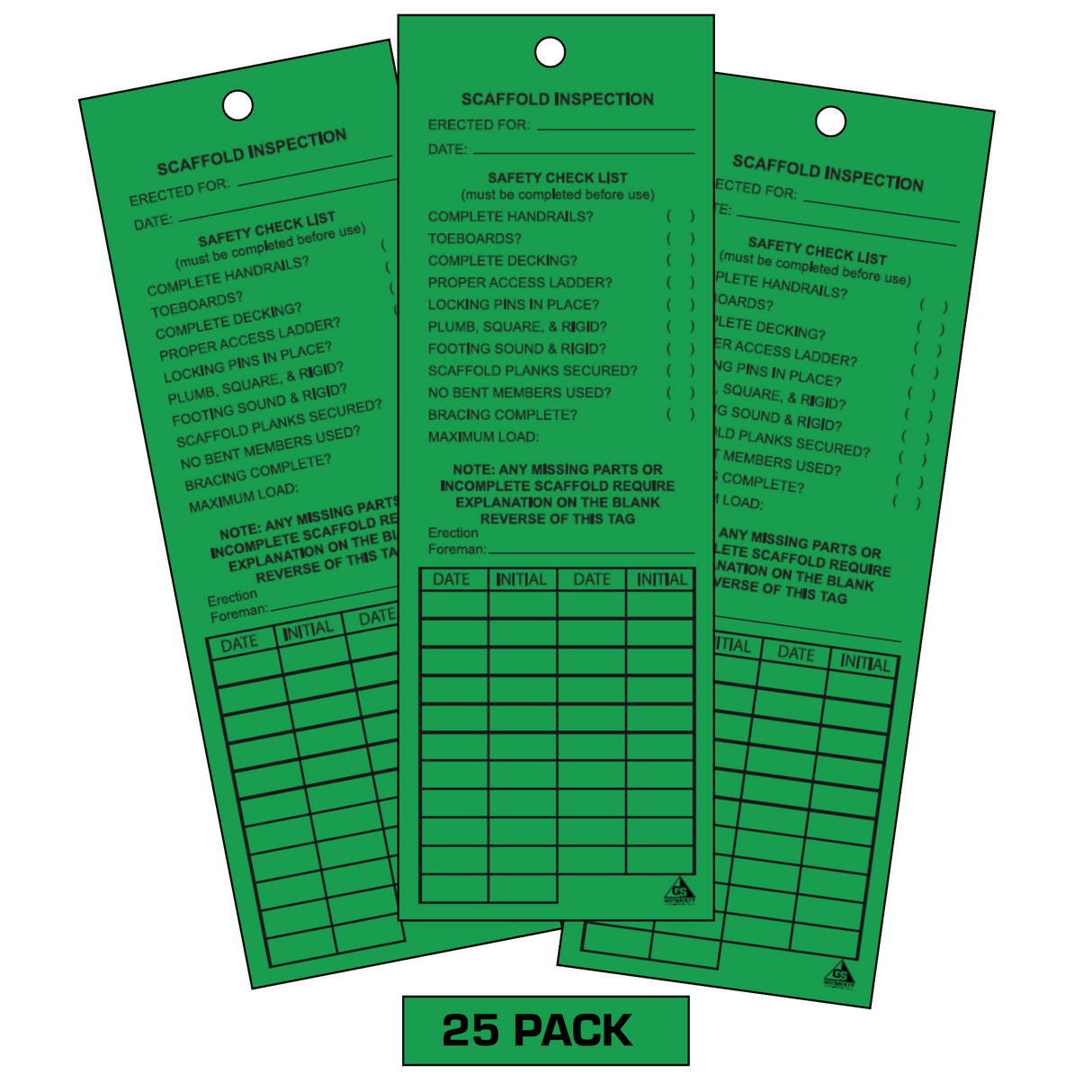 scaffold inspection tags 25 pack green jobsite safety compliance tags for construction sites