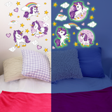 Glow in The Dark Unicorn Wall Decals - Quality Peel and Stick Vinyl Stickers - Ceiling and Wall Decor for Kids Room, Playroom, & Classroom – Set of 96 Glowing Unicorns, Rainbows, Hearts, & Stars