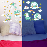 Glow in The Dark Unicorn Wall Decals - Quality Peel and Stick Vinyl Stickers - Ceiling and Wall Decor for Kids Room, Playroom, & Classroom – Set of 96 Glowing Unicorns, Rainbows, Hearts, & Stars